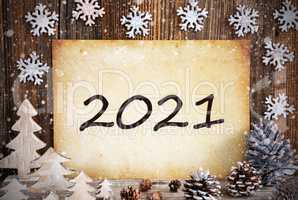 Old Paper With Christmas Decoration, Text 2021, Snowflakes