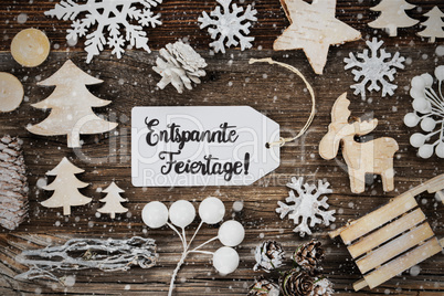 Label, Frame, Entspannte Feiertage Means Merry Christmas, Snowflakes