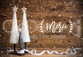 White Christmas Tree, Wooden Background, Merci Means Thank You, Snowflakes