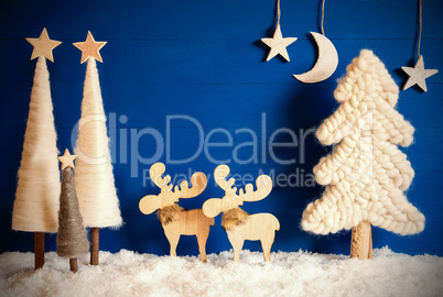 Christmas Tree, Moose, Moon, Copy Space, Snow