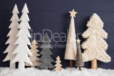 Christmas Trees, Snow, Black Wooden Background, Star