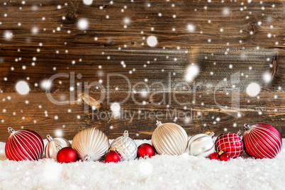 Christmas Ball Ornament, Snow, Copy Space, Snowflakes, Rustic Background