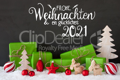 Snow, Tree, Gift, Ball, Glueckliches 2021 Means Happy 2021