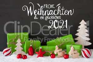 Snow, Tree, Gift, Ball, Glueckliches 2021 Means Happy 2021