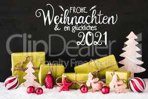 Snow, Gift, Tree, Ball, Glueckliches 2021 Means Happy 2021