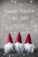 Red Gnomes, Snowflakes, Guten Rutsch Means Happy New Year 2021