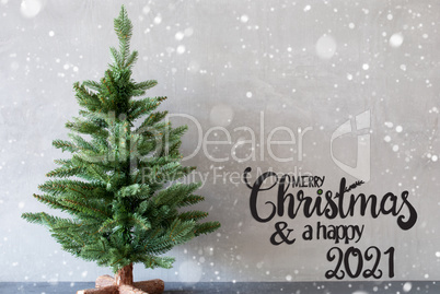 Christmas Tree, Merry Christmas And A Happy 2021, Gray Background, Snowflakes