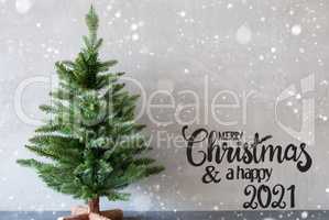 Christmas Tree, Merry Christmas And A Happy 2021, Gray Background, Snowflakes