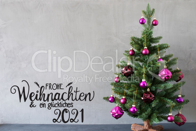 Christmas Tree, Purple Ball, Glueckliches 2021 Means Happ 2021