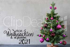 Christmas Tree, Purple Ball, Glueckliches 2021 Means Happ 2021