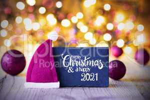 Sparkling Lights, Ball, Purple Santa Hat, Glueckliches 2020 Mean Happy 2021
