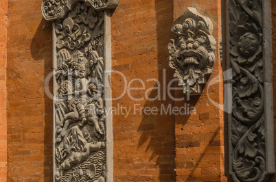 decorated details and a wall in temple