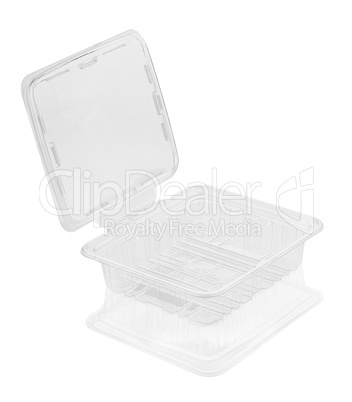 Empty open transparent plastic food container