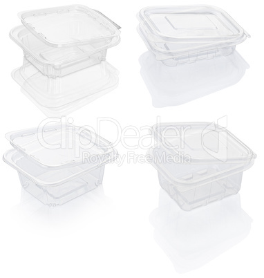 Set empty transparent plastic food container