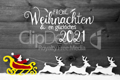 Ornament, Snow, Sleigh, Reindeers, Red Satna, Glueckliches 2021 Means Happy 2021