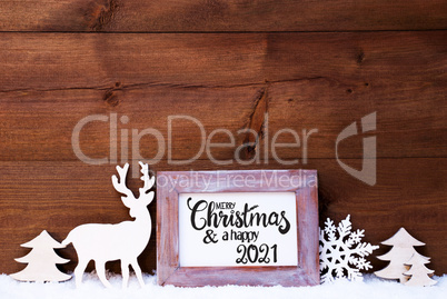 Vintage Frame, Deer, Tree, Snow, Merry Christmas And A Happy 2021