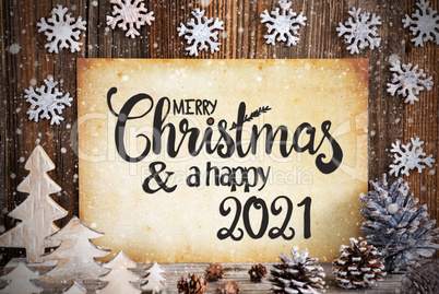 Old Paper With Christmas Decoration, Text Happy 2021, Snowflakes