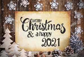 Old Paper With Christmas Decoration, Text Happy 2021, Snowflakes