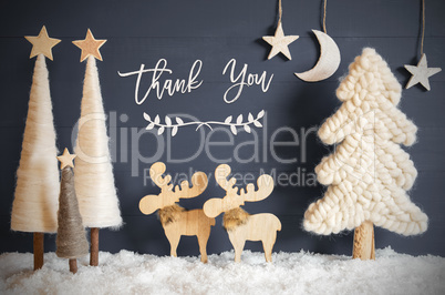 Christmas Tree, Moose, Moon, Stars, Snow, Text Thank You