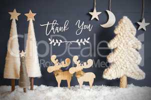 Christmas Tree, Moose, Moon, Stars, Snow, Text Thank You