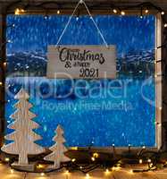 Christmas Tree, Window, Lake, Merry Christmas And A Happy 2021, Snow