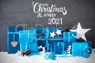 Turquois Gift, Snow, Merry Christmas And A Happy 2021, Christmas Decoration