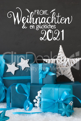 Turquois Gift, Snow, Glueckliches 2021 Means Happy 2021, Star