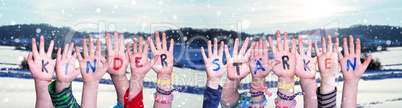 Children Hands, Kinder Staerken Means Strengthen Children, Winter Background
