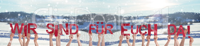 Hands Holding Wir Sind Fuer Euch Da Means We Are Here For You, Winter Background