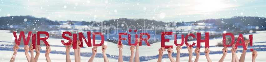 Hands Holding Wir Sind Fuer Euch Da Means We Are Here For You, Winter Background