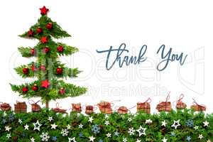 Christmas Tree, Red Balls, Fir Branch, Text Thank You