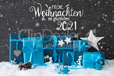 Turquois Gift, Snowflakes, Glueckliches 2021 Means Happy 2021, Decoration