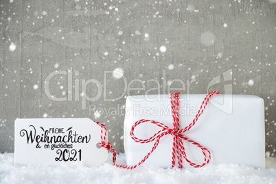 One Christmas Gift, Snow, Snowflakes, Cement, Glueckliches 2021 Mean Happy 2021