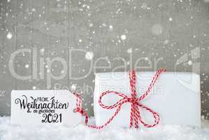 One Christmas Gift, Snow, Snowflakes, Cement, Glueckliches 2021 Mean Happy 2021
