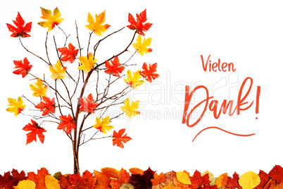 Tree With Colorful Leaf Decoration, Calligraphy Vielen Dank Means Thank You