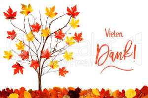 Tree With Colorful Leaf Decoration, Calligraphy Vielen Dank Means Thank You