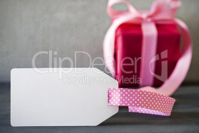 Pink Christmas Gift, Label With Copy Space