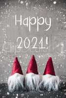 Three Red Gnomes, Cement, Snowflakes, Text Happy 2021