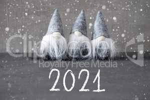 Three Gray Gnomes, Urban Cement, Snowflakes, Text 2021