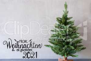 Christmas Tree, Glueckliches 2021 Mean Happy 2021, Cement Background