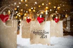 Christmas Shopping Bag, Snow, Snowflakes, Glueckliches 2021 Mean Happy 2021