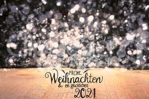 Christmas Background, Red Sparkling Lights, Glueckliches 2021 Means Happy 2021