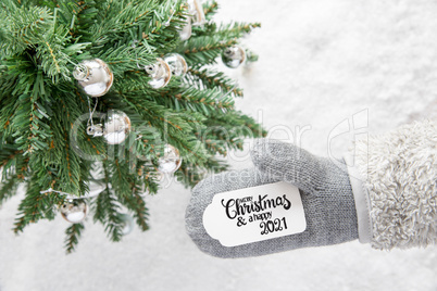 Gray Glove, Tree, Silver Ball, Merry Christmas And Happy 2021