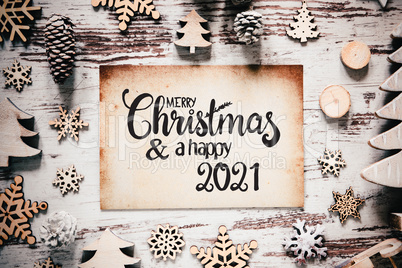 Wooden White Christmas Decoration, Merry Christmas And Happy 2021