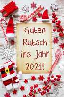 Bright Christmas Flat Lay, Guten Rutsch 2021 Means Happy New Year