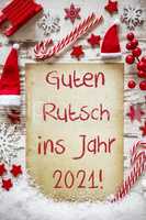 Bright Christmas Flat Lay, Guten Rutsch 2021 Means Happy New Year
