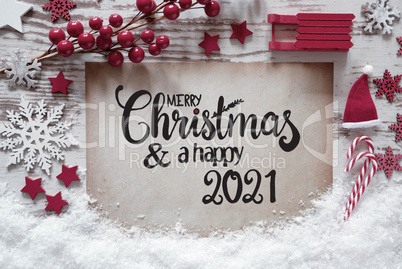 Red Christmas Decoration, Paper, Merry Christmas And A Happy 2021