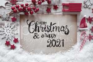 Red Christmas Decoration, Paper, Merry Christmas And A Happy 2021