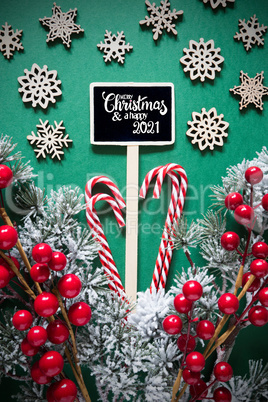 Fir Branch, Christmas Decoration, Sign, Merry Christmas And Happy 2021