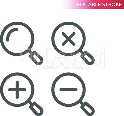 Magnifying glass, zoom thin line vector icon